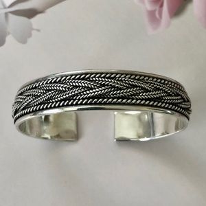 .925 Sterling Silver Braided Open-Cuff Bangle